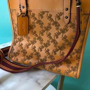 Coach Tan and Brown Tote with Carriage Print